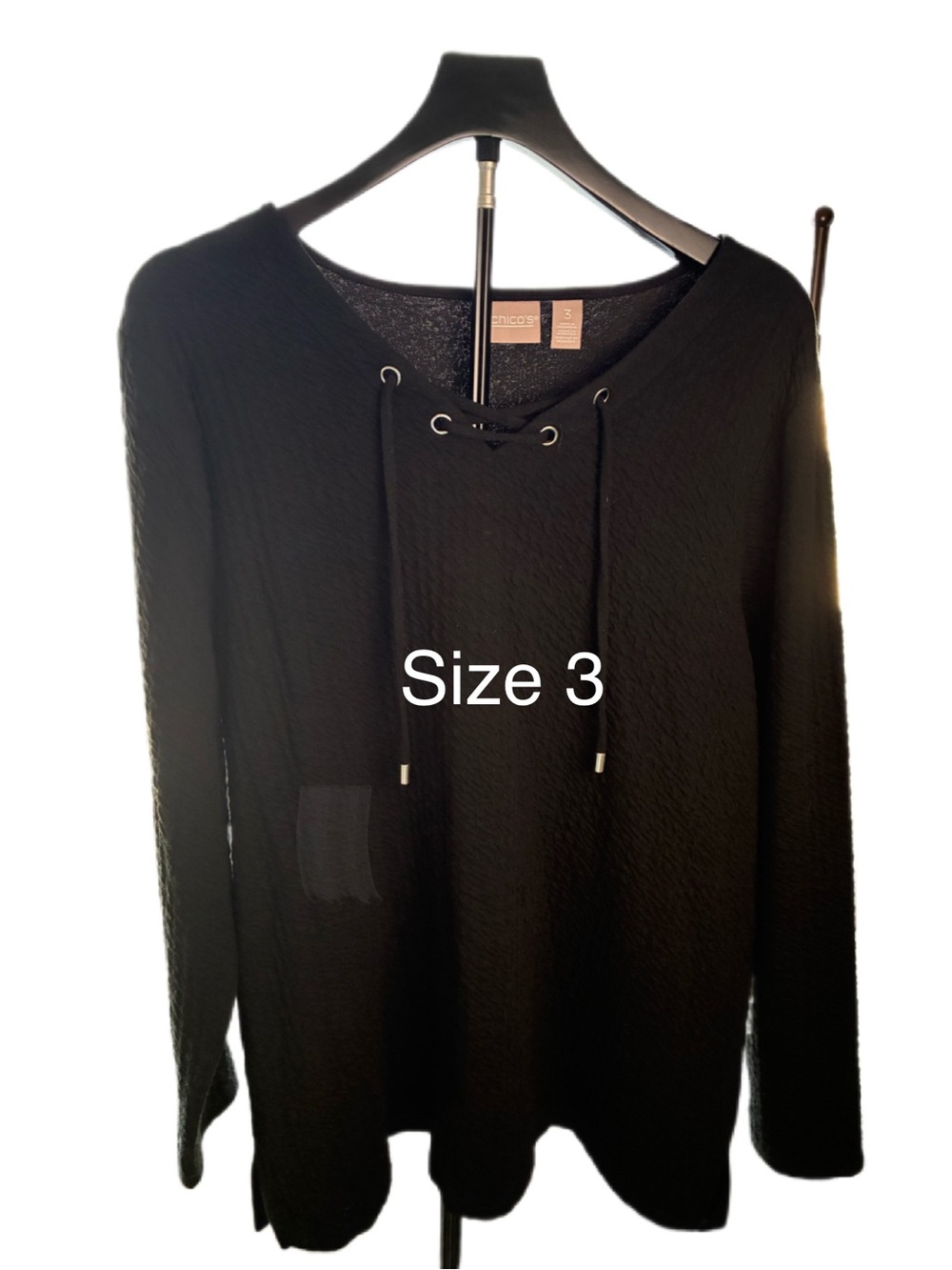 Chico's Black Lace-Up V-Neck Hoodie